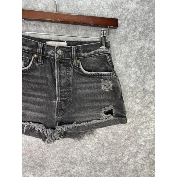 We The Free Shorts Womens 24 Black Distressed Denim Cutoff High Rise Raw Hem - Picture 3 of 11